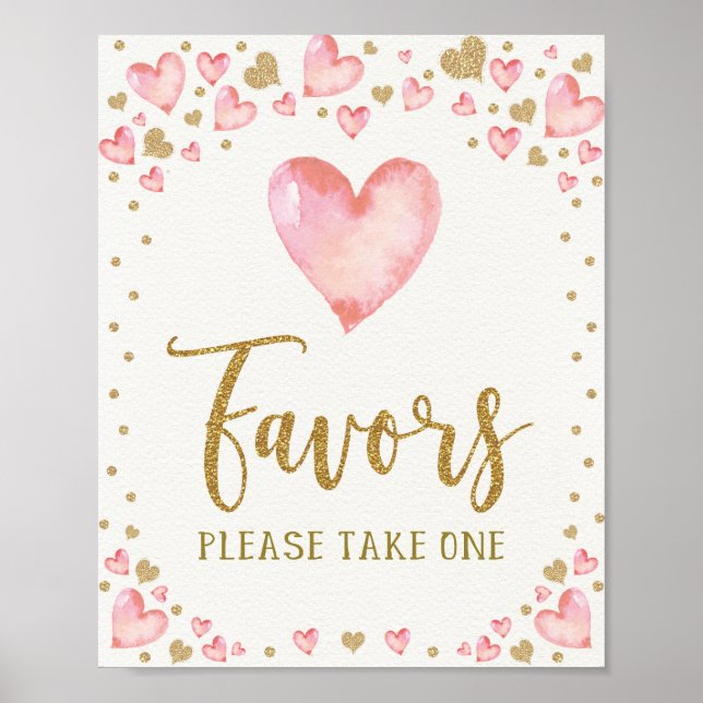 Valentines Birthday Favours Pink Gold Hearts Showe Poster (Front)