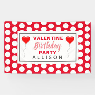 Valentines Birthday Party Red Hearts Personalised Banner