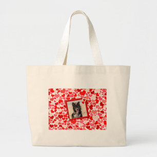 Valentines Border Collie Dog Hearts Large Tote Bag
