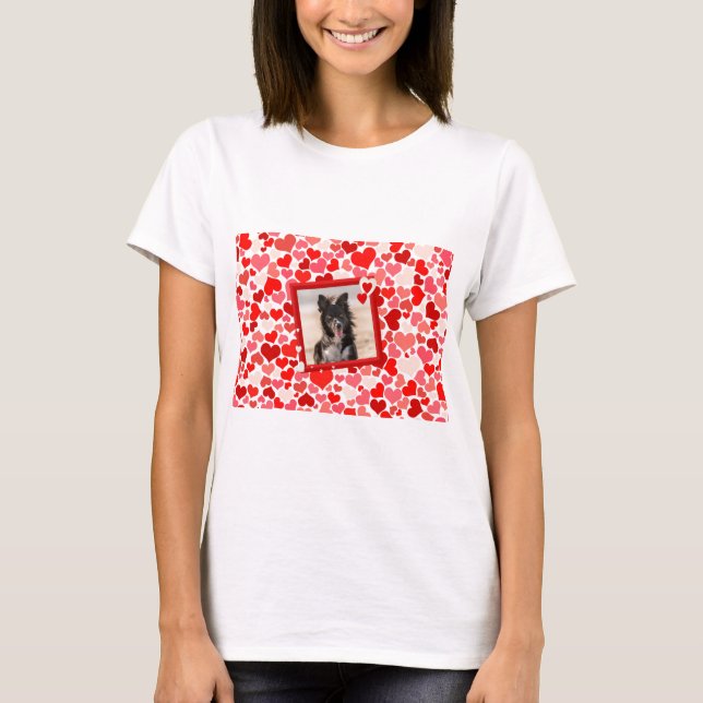 Valentines Border Collie Dog Hearts T-Shirt (Front)