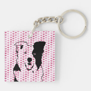 Valentines - Border Collie Silhouette Key Ring