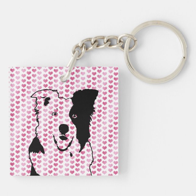 Valentines - Border Collie Silhouette Key Ring (Back)