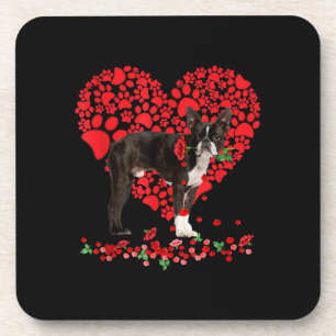 Valentines Boston Terrier Heart Dog Dad Dog Mum Coaster