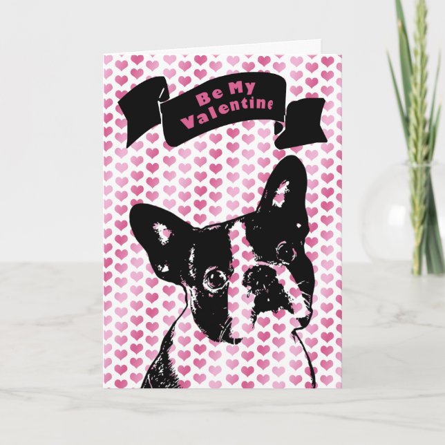 Valentines - Boston Terrier Silhouette Holiday Card (Front)