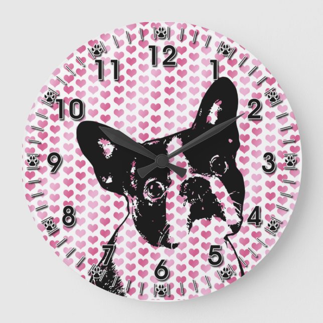 Valentines - Boston Terrier Silhouette Large Clock (Front)