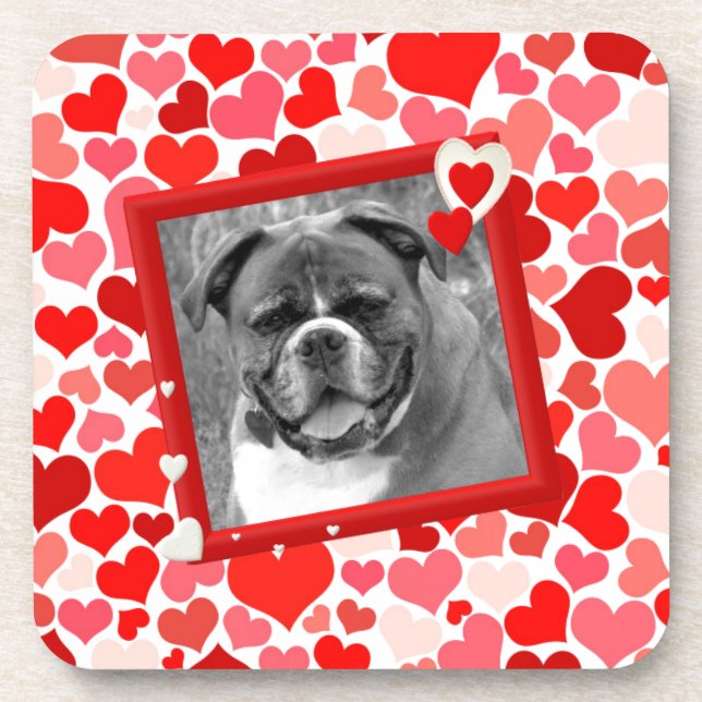 Valentines Boxer Dog Hearts Coaster (Front)