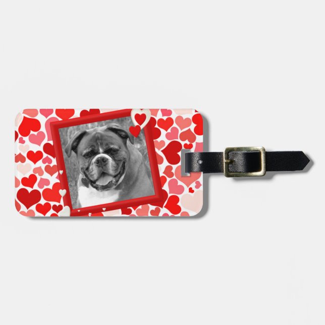 Valentines Boxer Dog Hearts Luggage Tag (Front Horizontal)