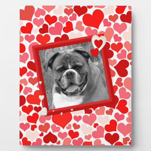 Valentines Boxer Dog Hearts Plaque (Front)