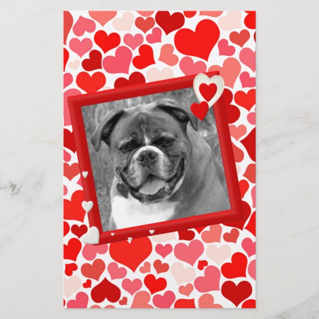 Valentines Boxer Dog Hearts Stationery (Front)