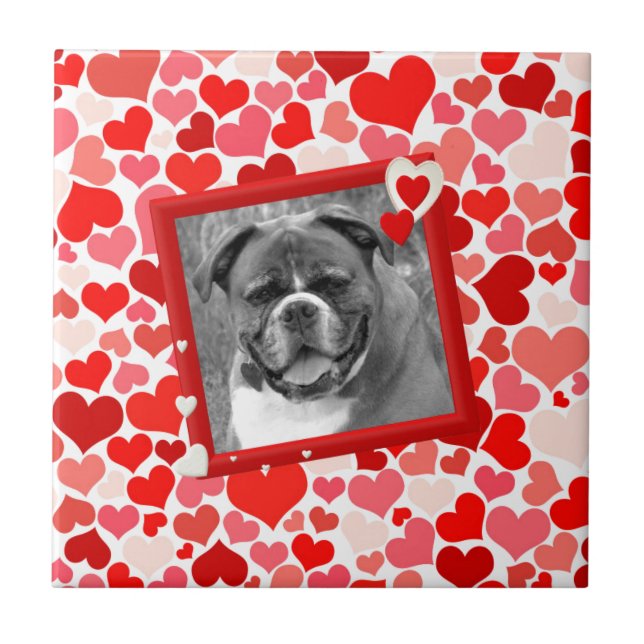 Valentines Boxer Dog Hearts Tile (Front)