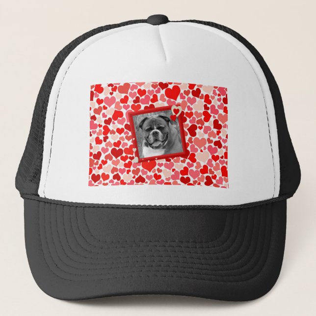 Valentines Boxer Dog Hearts Trucker Hat (Front)