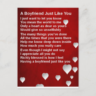 Valentines Boyfriend Poem - White Hearts Design Holiday Postcard