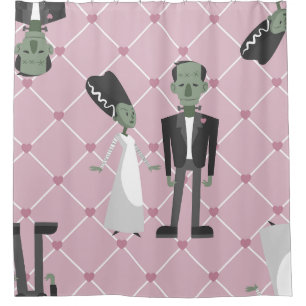 valentines bride frankenstein monster pink hearts shower curtain