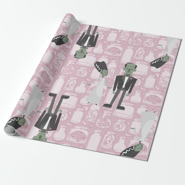 valentines bride frankenstein monster specimens wrapping paper (Unrolled)