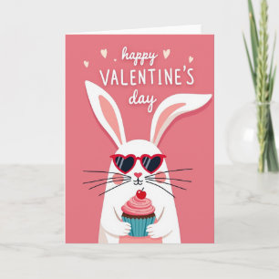 Valentines Bunny Hearts Cupcake Card