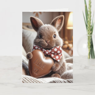 Valentine's Bunny With Chocolate Heart Holiday Card