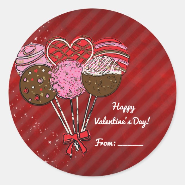 Valentine's Cake Pops Cute Custom Party Favour Classic Round Sticker (Front)