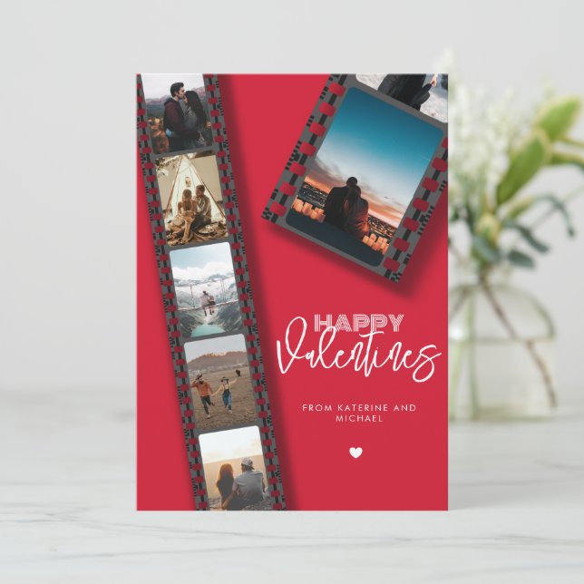Valentines Camera Roll 6 Photo Collage Couple Holiday Card (Standing Front)