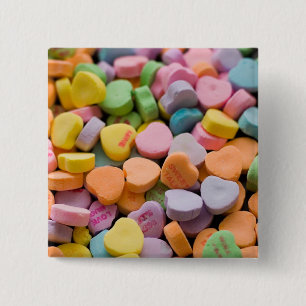 VALENTINE'S CANDY HEARTS 15 CM SQUARE BADGE