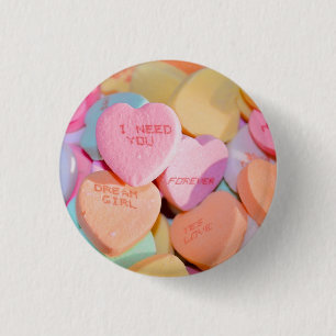 VALENTINE'S CANDY HEARTS  3 CM ROUND BADGE