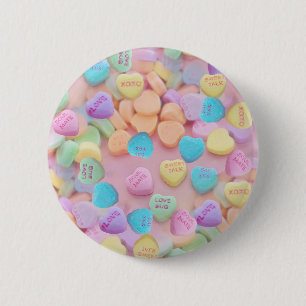 valentines candy hearts 6 cm round badge