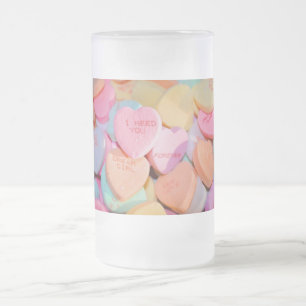 VALENTINE'S CANDY HEARTS FROSTED GLASS BEER MUG