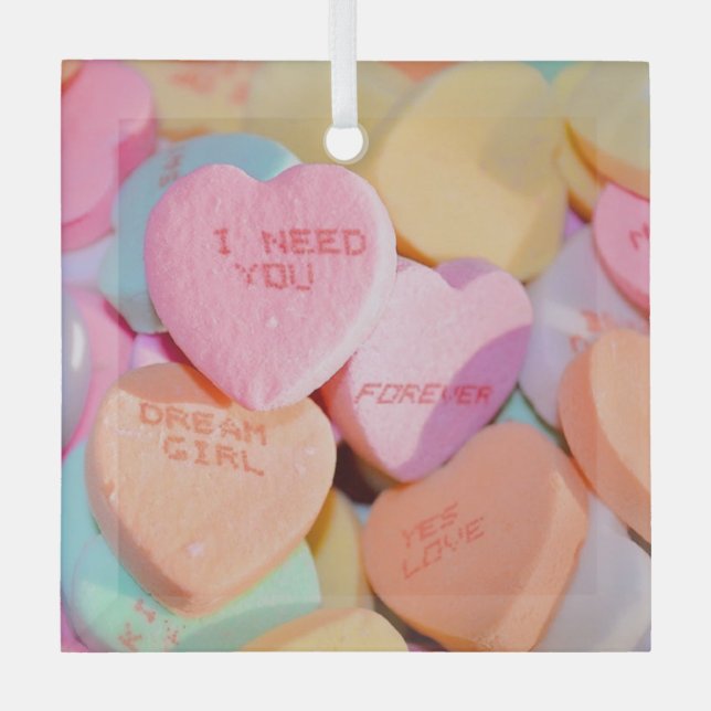 VALENTINE'S CANDY HEARTS  GLASS TREE DECORATION (Front)