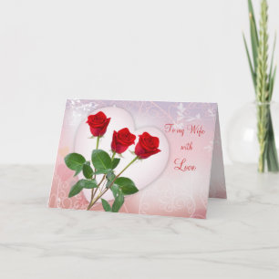 Valentine's card for Wife with red roses and heart