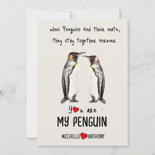  Valentines Card  Penguin Personalised Romantic (Front)