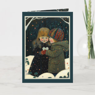 Valentine's card winter night boy and girl
