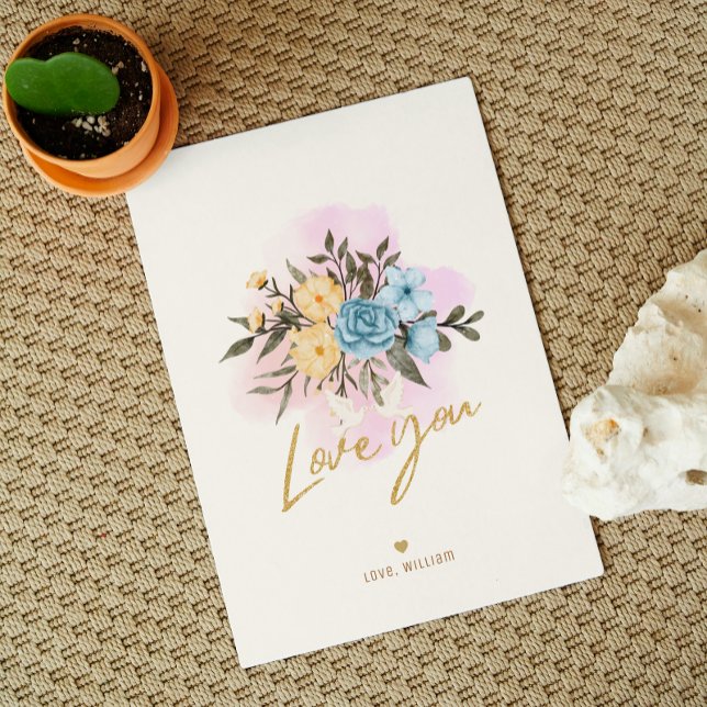 Valentine's Card with flower bouquet Love you text (Creator Uploaded)