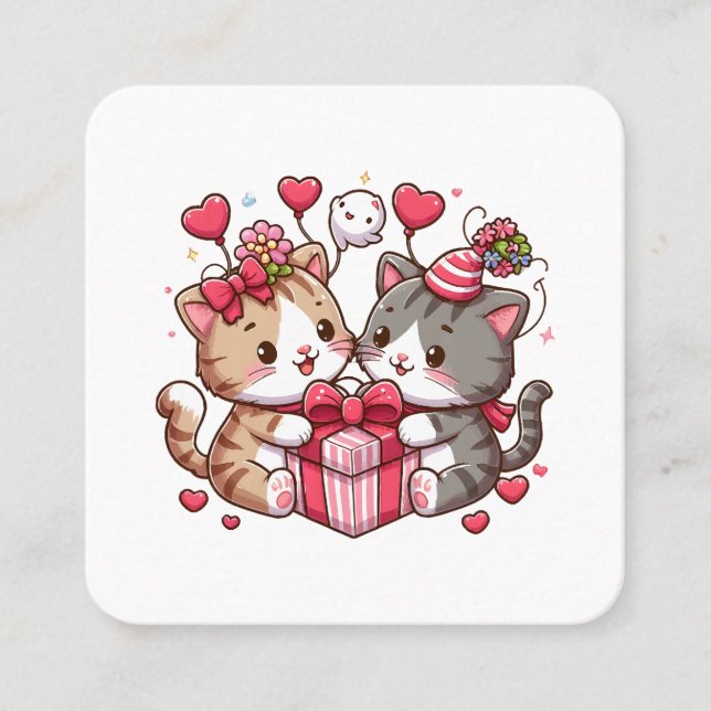Valentine's Cartoon Delights Square Business Card (Front)