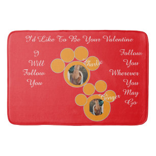 Valentine's Cat Pawprint Humor Cat Photo Bath Mat