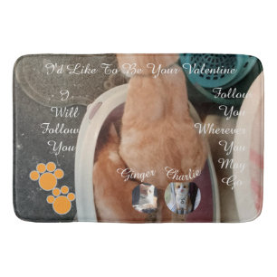 Valentine's Cat Pawprint Humor Cat Photo Bath Mat