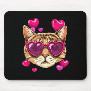 Valentines Cat Shirt Kitten Wearing Sungl Heart Ca Mouse Mat