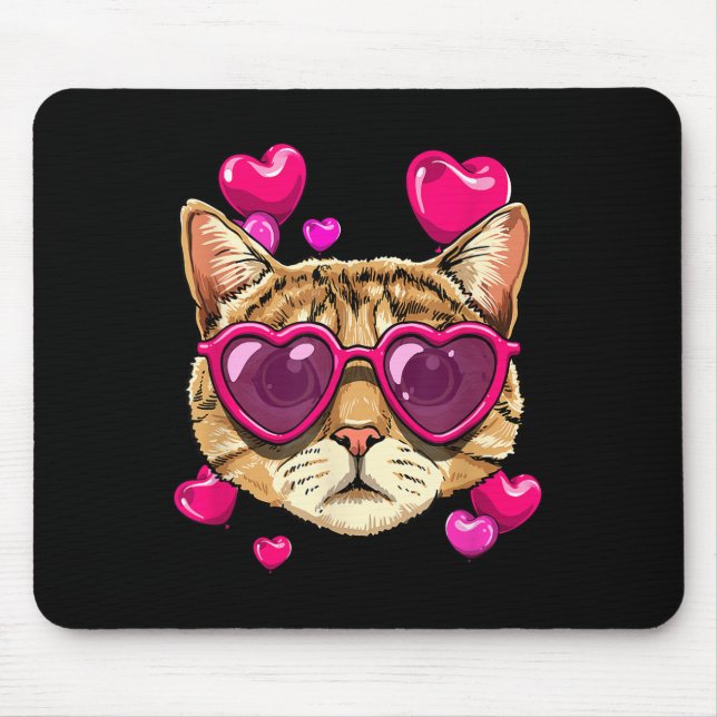 Valentines Cat Shirt Kitten Wearing Sungl Heart Ca Mouse Mat (Front)