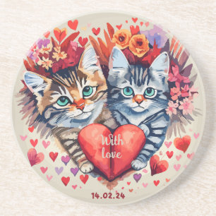 Valentines cats with heart coaster
