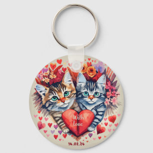 Valentines cats with heart key ring