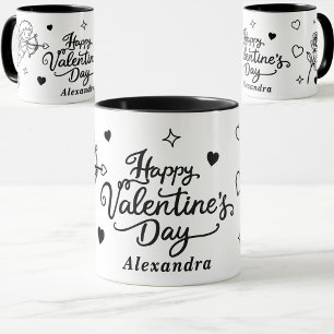 Valentines  Cherub & Romantic Doodle Personalised Mug
