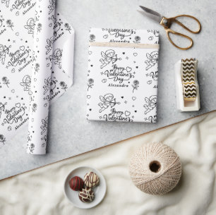 Valentines Cherub & Romantic Doodle Personalised Wrapping Paper
