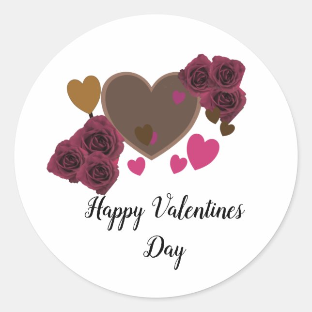 Valentines Chocolate and Roses Round Sticker (Front)