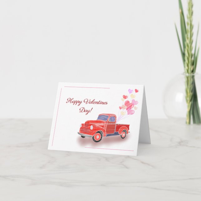 Valentine's Classic Red Truck with Heart Balloons| Thank You Card (Front)