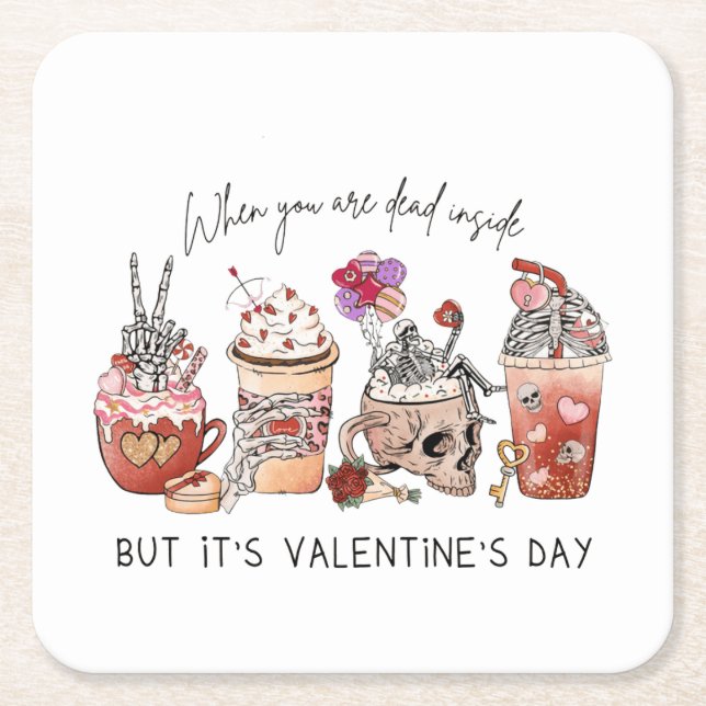 Valentines Coffee | Valentines Day Square Paper Coaster (Front)