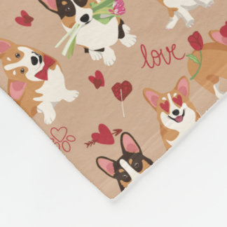 Valentines Corgi Love Pattern Cosy Fleece Blanket