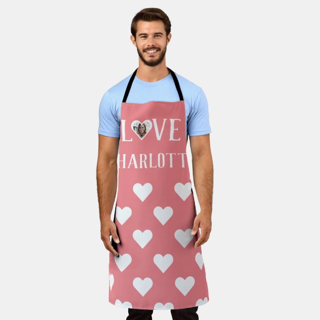 Valentines Couple Heart Custom Personalised Photo Apron (Worn)