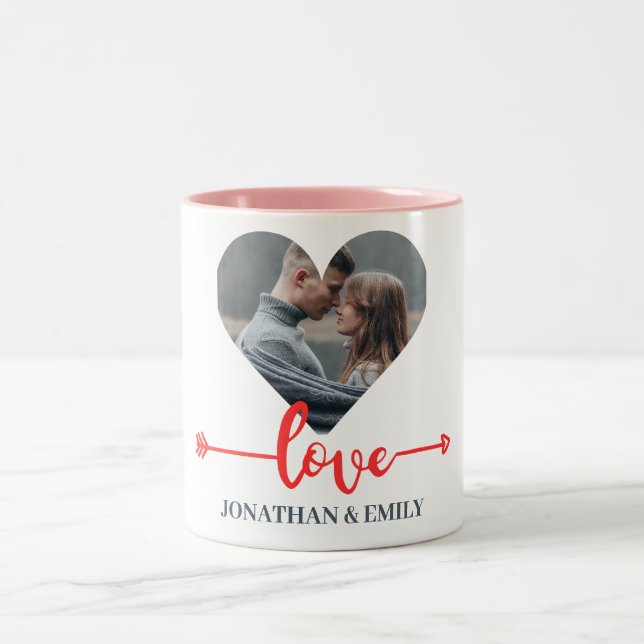 Valentines Couple Heart Custom Personalised Photo Two-Tone Coffee Mug (Center)