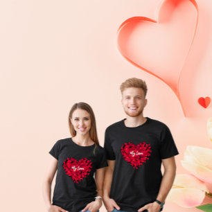 Valentine's couple Heart-Shaped Rose Petals Black T-Shirt