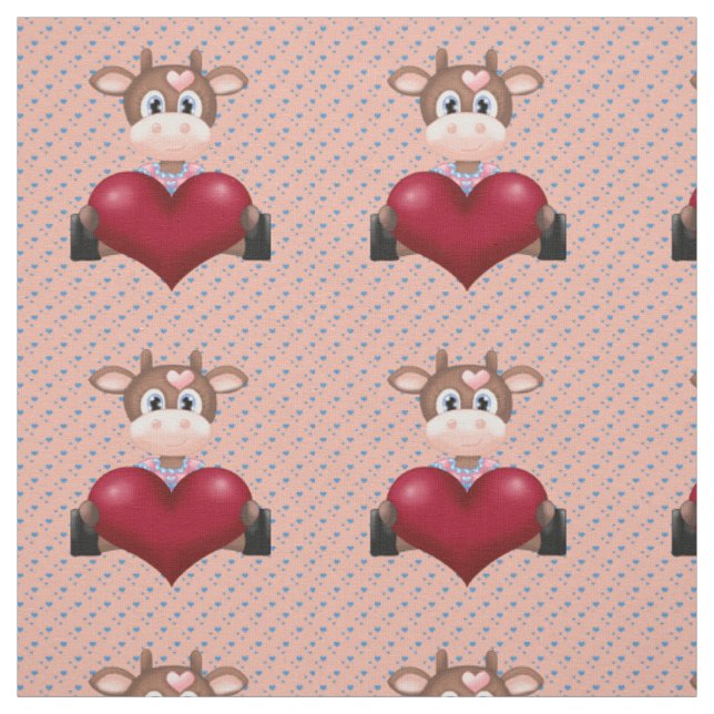 Valentine's Cow & Red Heart Brown Fabric (Swatch)