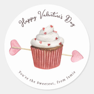 Valentine's Cupcake Heart & Arrow Classic Round Sticker