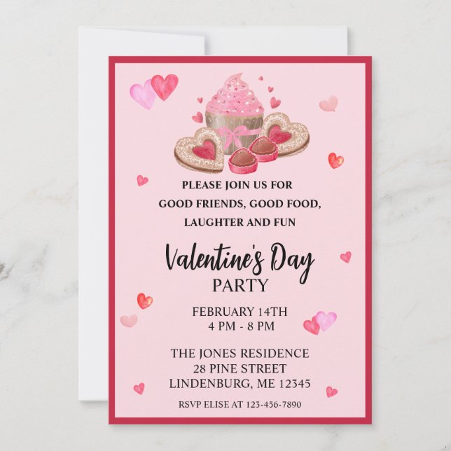  Valentines Cupcakes, Cookies & Sweets Party Invitation (Front)